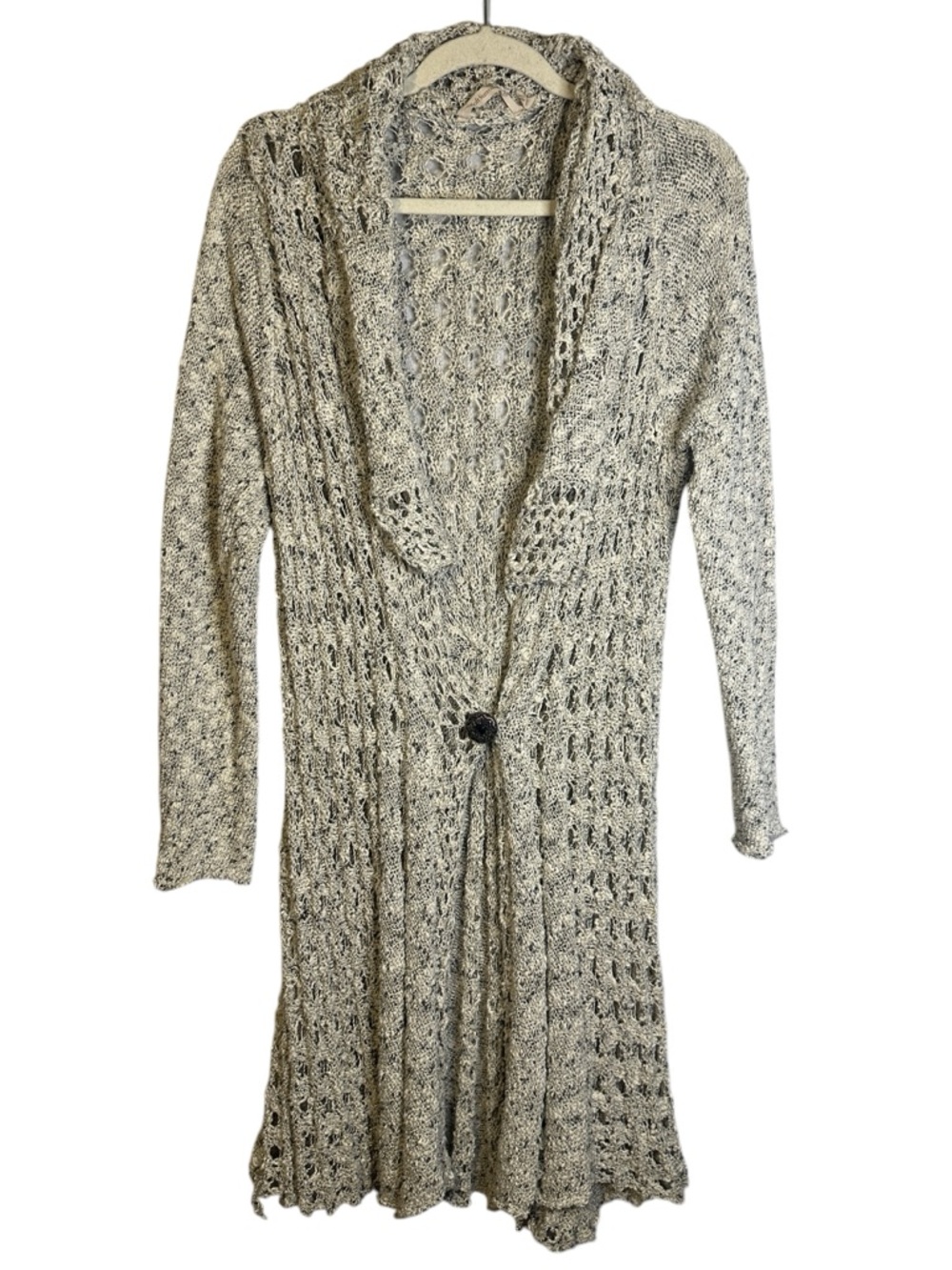 Soft Surroundings Open Knit Cardigan Sweater XL Boho Drape Neutral Teressa